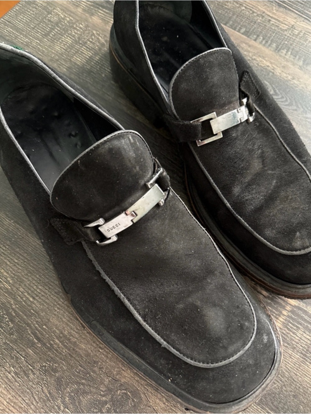 Gucci Black Suede Loafers with Silver-Tone Bit